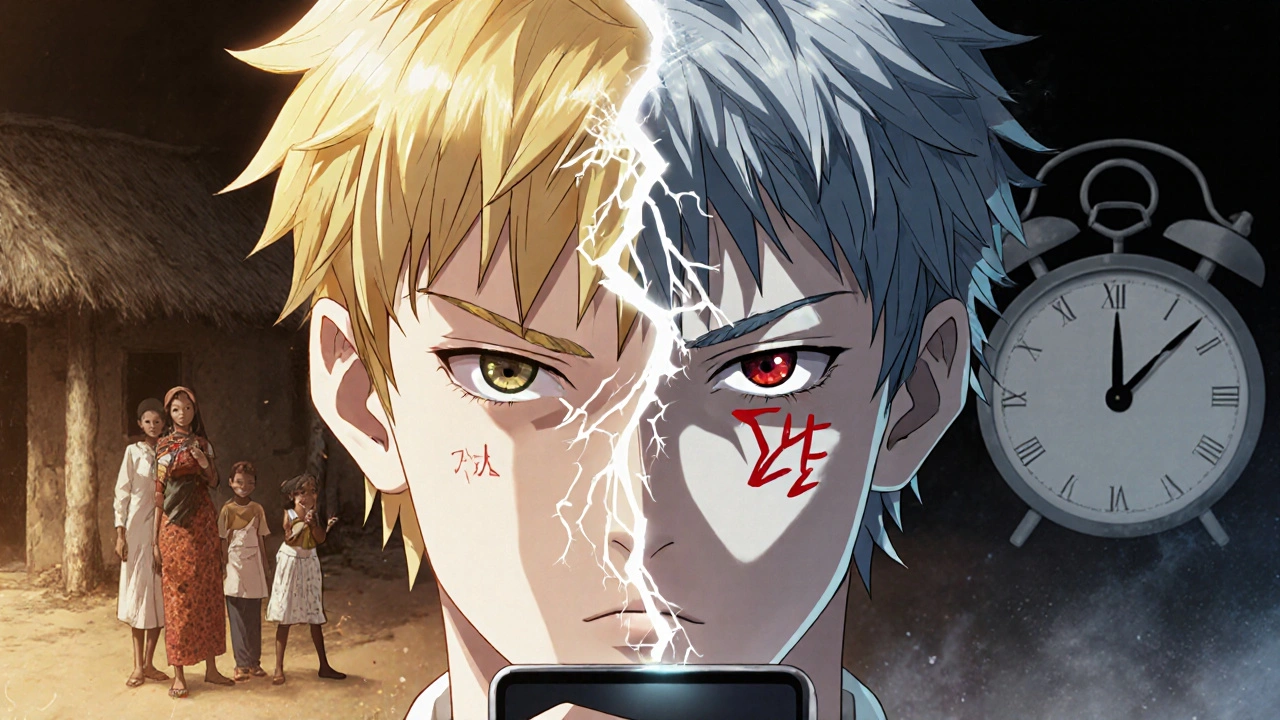 Figure bipartite : traitement du paludisme d&#039;un côté, toxicité cardiaque de l&#039;autre, avec un comprimé au centre.