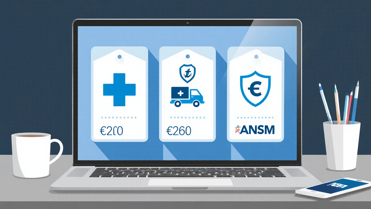 Ordinateur portable affichant trois cartes de pharmacies en ligne avec prix et badge d’Avis.