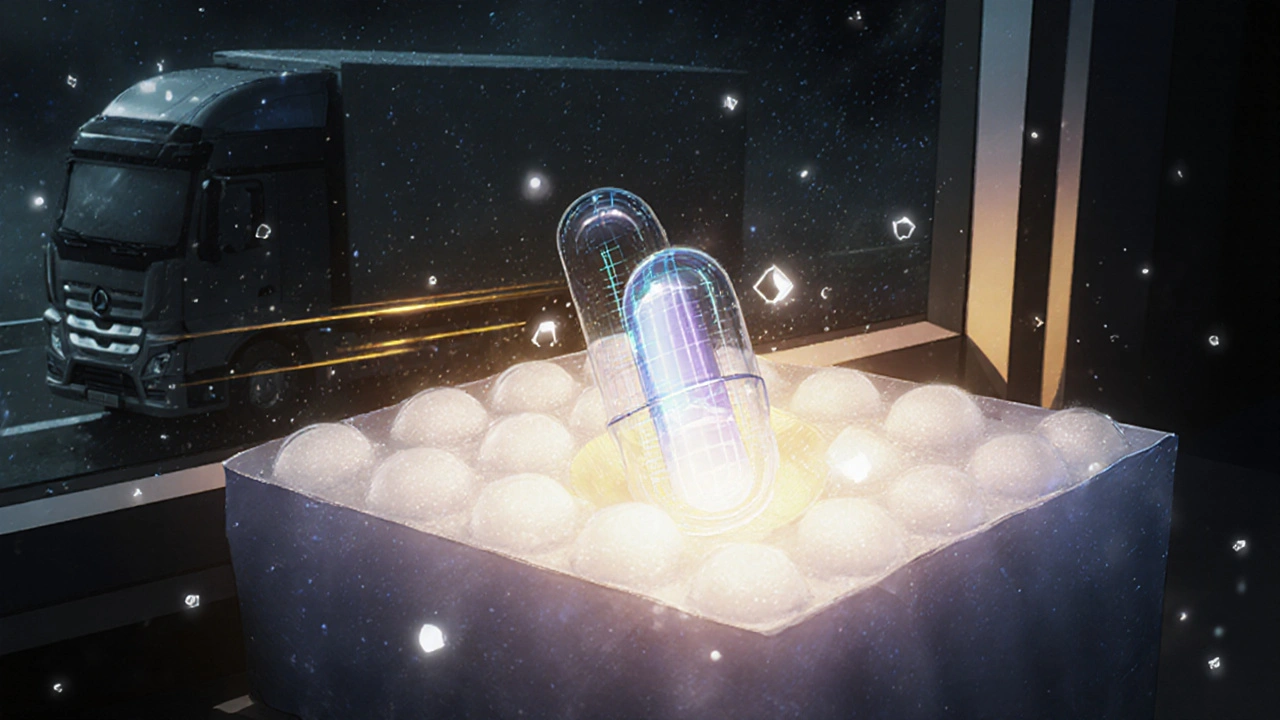 Comprimé dans un emballage intelligent avec données de pureté flottantes en lumière.