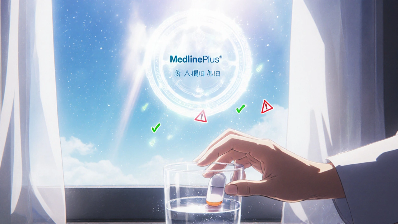 Une pilule sur un rebord de fenêtre entourée de symboles de sécurité.