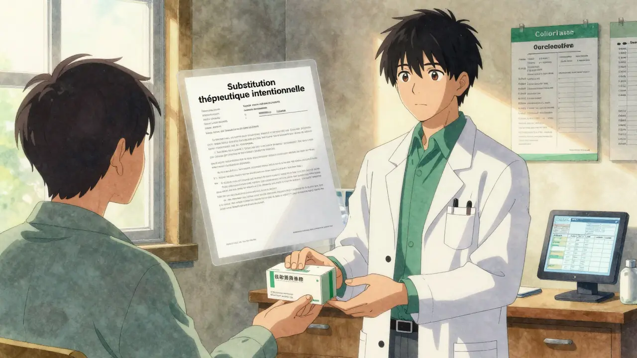 Un pharmacien remet un médicament à un patient dans une clinique rurale, la lumière du soleil les éclaire tous deux.