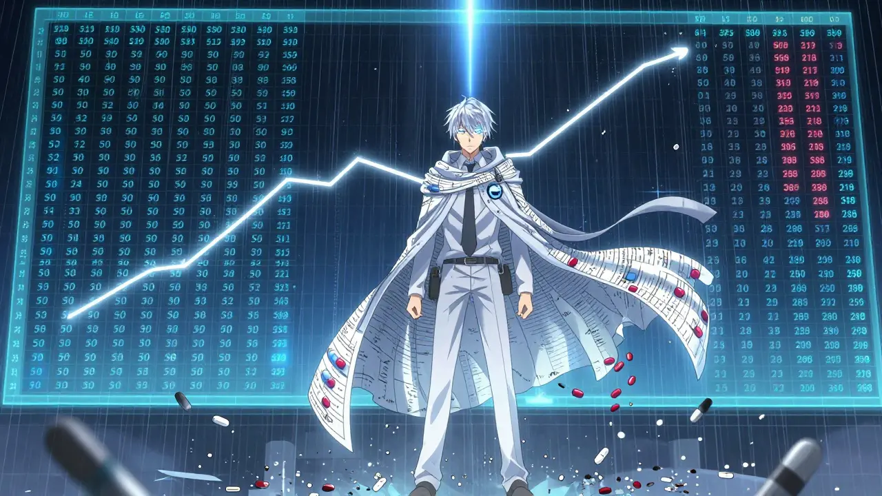 Inspecteur de la FDA majestueux face à des courbes de dissolution rejetées, une seule courbe parfaite brillant au-dessus.