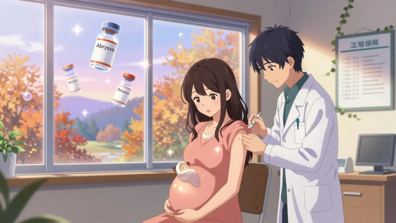 Femme enceinte recevant un vaccin contre la grippe, un bébé fantôme flotte près de son ventre, ambiance apaisante.