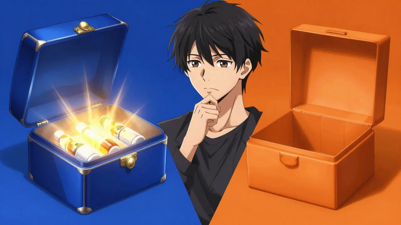 Comparaison visuelle entre un emballage de marque luxueux et un emballage générique simple.