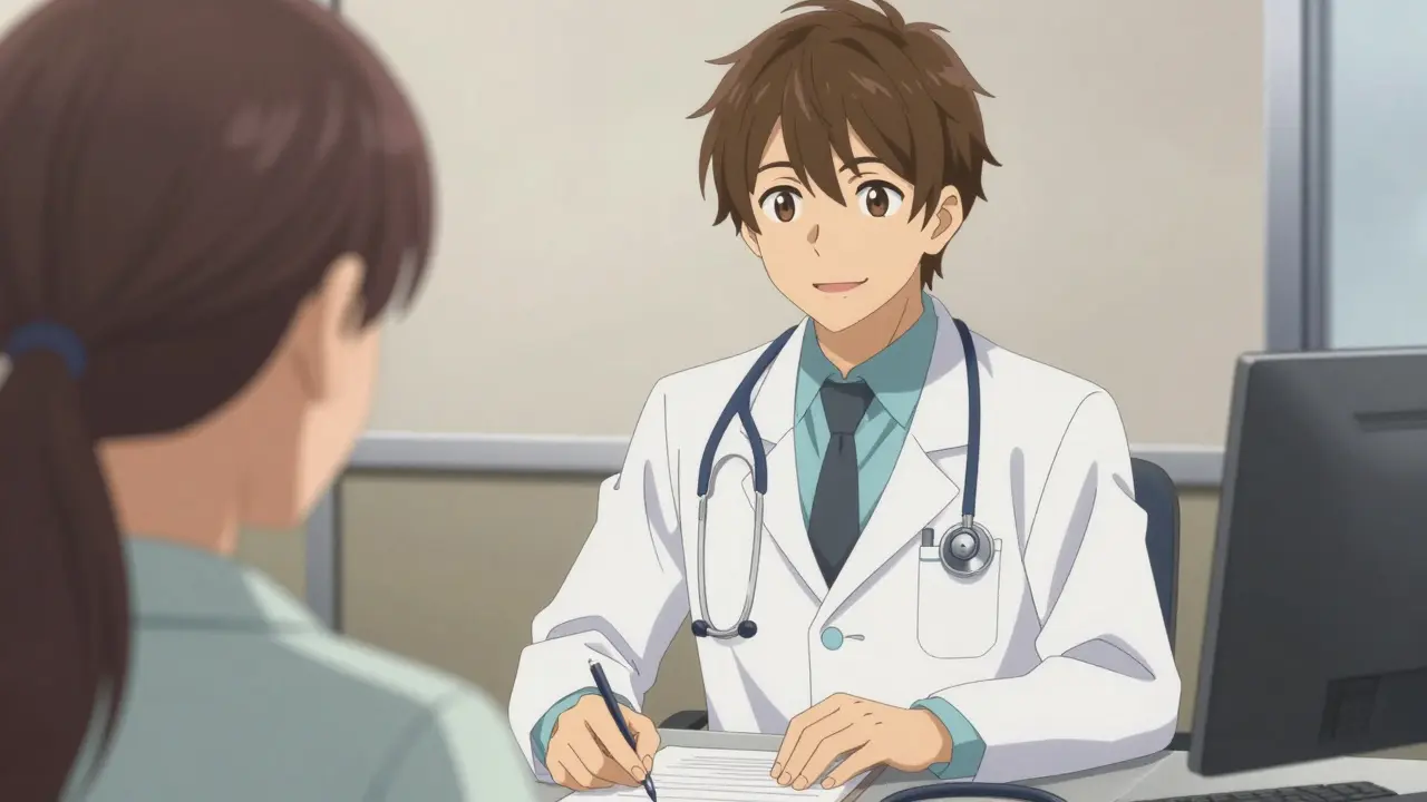 Médecin bishounen rassurant un patient sur les médicaments génériques