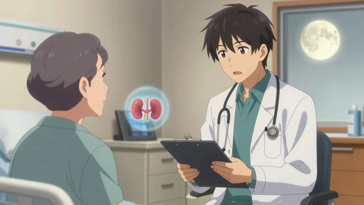 Médecin bienveillant expliquant les précautions à un patient âgé dans un contexte médical sûr.