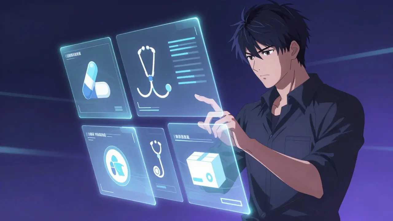 Interface numérique de télémédecine en style manga bishounen